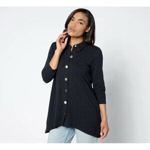 Denim & Co Regular Textured Knit‎ 3/4 Sleeve Button Tunic Size 4X Black NEW